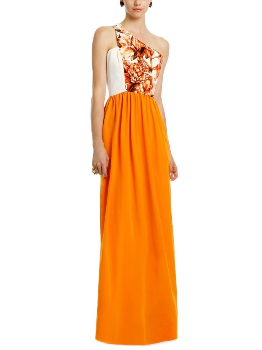 Sachin + Babi Firefly Orange Floral Bodice Gown with White Panel